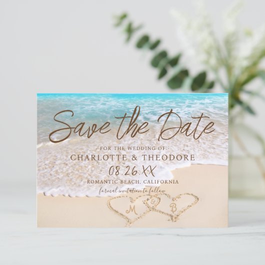 QR Code Blue Ocean Waves Tropical Beach Wedding Save The Date (Staand voorkant)