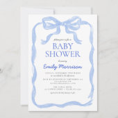 QR Code Blue Ribbon Waterverf Bow Boy Baby shower Kaart (Voorkant)