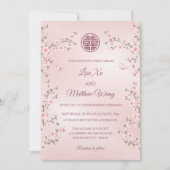 QR Code Blush Blush Roze Bloem Chinese Bruiloft Kaart (Voorkant)