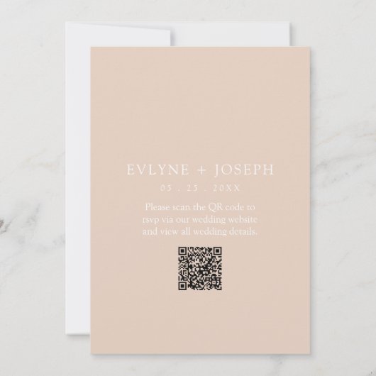 QR Code Blush Minimalistische Boho Neutral Wedding Kaart (Achterkant)