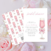 QR Code Blush Pink Bow Champagne Bridal Shower Kaart