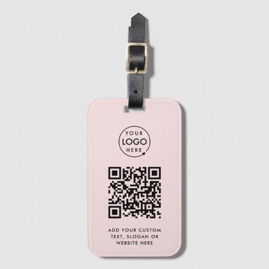 QR-code | Blush Pink Business Logo Professional Bagagelabel (Voorkant (verticaal))