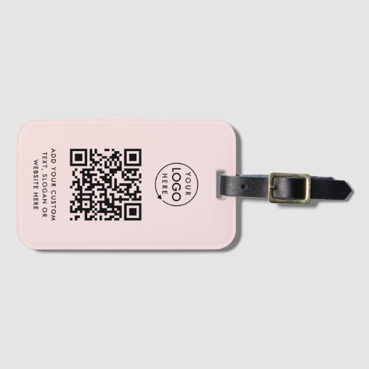 QR-code | Blush Pink Business Logo Professional Bagagelabel (Voorkant (horizontaal))