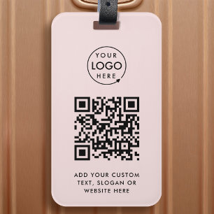 QR-code Blush Pink Business Logo Professional Bagagelabel