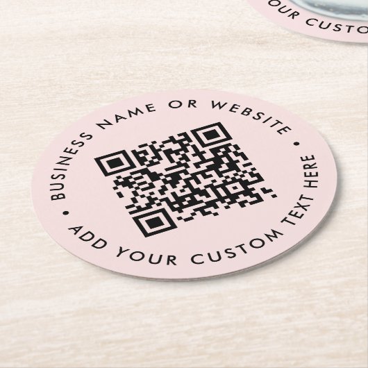 QR-code | Blush Pink Modern Feminine Girly Ronde Kartonnen Onderzetter (Gebogen)