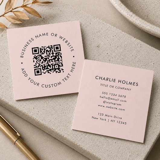 QR Code | Blush Pink Modern Professional Vierkante Visitekaartje