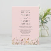 QR Code Blush Pink Photo Wildflower Wedding  Kaart (Staand voorkant)