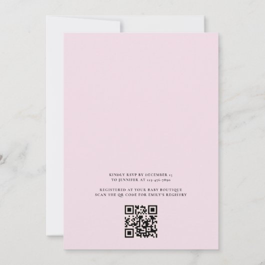 QR Code Blush Pink Ribbon Bow Girl Baby shower Kaart (Achterkant)