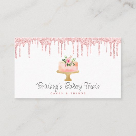QR-code Blush roze Cake Glitter Drift Pastry Chef Visitekaartje (Voorkant)