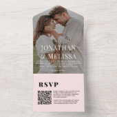 QR-code | Blush Roze Eenvoudige Overlay Foto Bruil All In One Uitnodiging (Binnen)