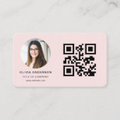QR Code Blush Roze Foto Visitekaartje (Voorkant)
