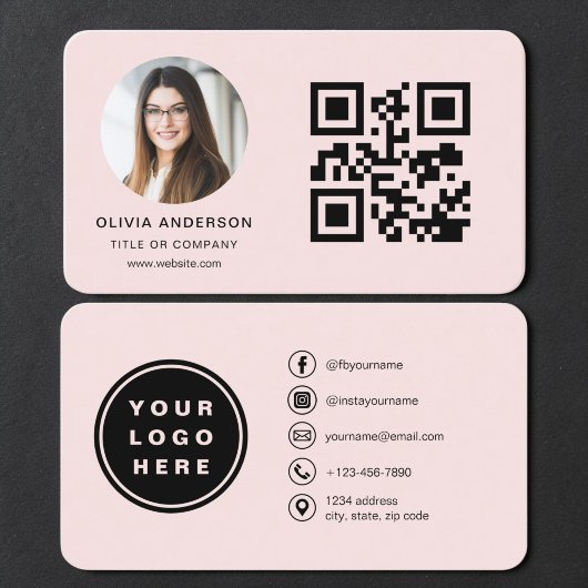 QR Code Blush Roze Foto Visitekaartje