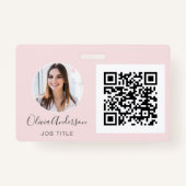 QR Code Blush Roze foto Visitekaartje Badge (Voorkant)