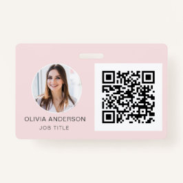 QR Code Blush Roze foto Visitekaartje Badge