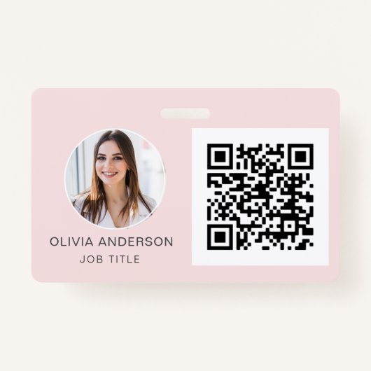 QR Code Blush Roze foto Visitekaartje Badge (Voorkant)