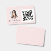 QR Code Blush Roze Foto Zakelijke Kaart Badge (Voor- en achterkant)
