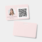 QR Code Blush Roze Foto Zakelijke Kaart Badge (Voor- en achterkant)