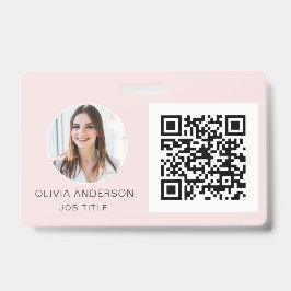 QR Code Blush Roze Foto Zakelijke Kaart Badge