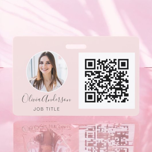 QR Code Blush Roze Foto Zakelijke Kaart Badge