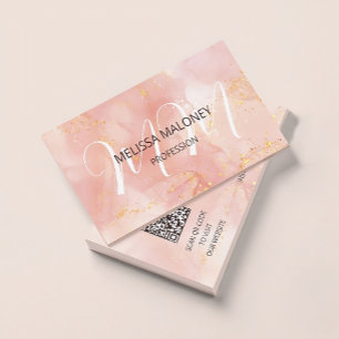 QR-code Blush roze Initialen Visitekaartje
