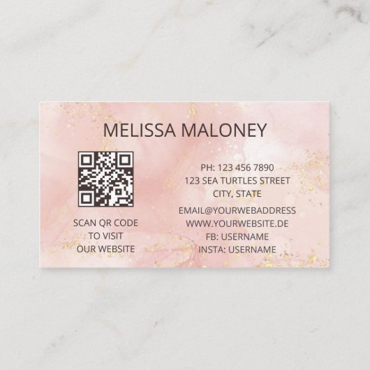 QR-code | Blush roze Initialen Visitekaartje (Achterkant)