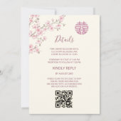 QR Code Blush Roze Kersenbloesem Chinese bruiloft Kaart (Achterkant)