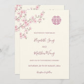 QR Code Blush Roze Kersenbloesem Chinese bruiloft Kaart (Voorkant / Achterkant)