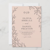 QR Code Blush Roze Minimal Leaf Wedding Kaart (Voorkant)