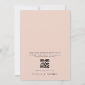 QR Code Blush Roze Minimal Leaf Wedding Kaart (Achterkant)
