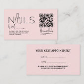 QR Code Blush Roze nagelsalon Manicurist Afsprakenkaartje (Voorkant / Achterkant)