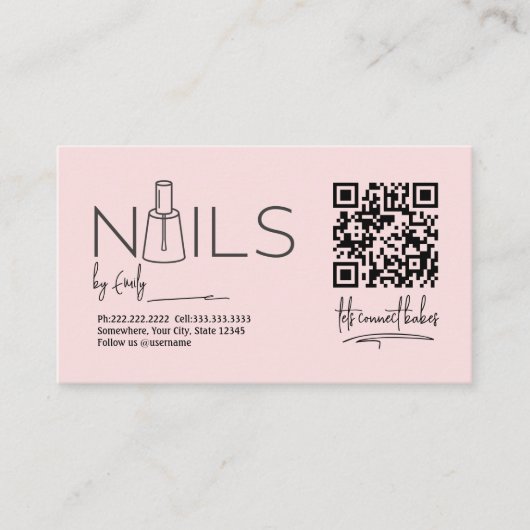 QR Code Blush Roze nagelsalon Manicurist Afsprakenkaartje (Voorkant)