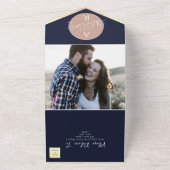 QR Code Blush Roze Navy Blauw Bruiloft All In One Uitnodiging (Buitenkant)