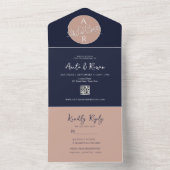 QR Code Blush Roze Navy Blauw Bruiloft All In One Uitnodiging (Binnen)