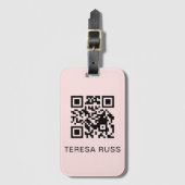 QR Code Blush Roze Vrouwelijke Scannbare Contactge Bagagelabel (Voorkant (verticaal))