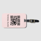 QR Code Blush Roze Vrouwelijke Scannbare Contactge Bagagelabel (Voorkant (horizontaal))