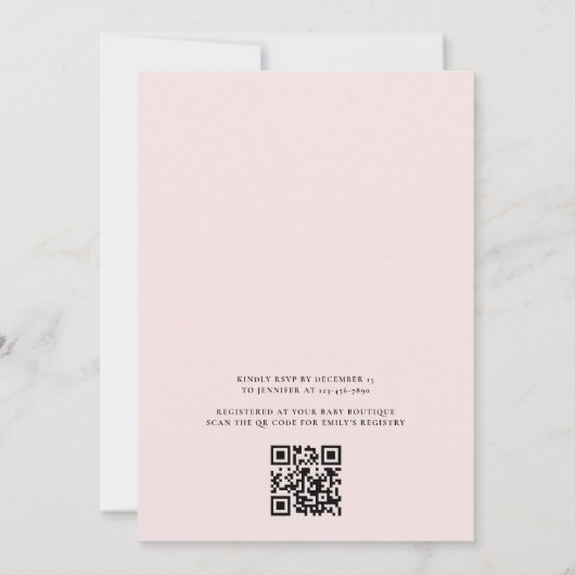 QR Code Blush Roze Waterverf Bow Baby shower Kaart (Achterkant)