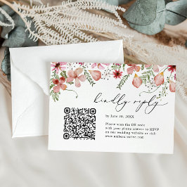 QR code Blush roze Waterverf Floral Weddenschap RS RSVP Kaartje