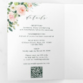 QR Code Blush Wit Bloom Bloemen Bruiloft Drieluik Uitnodiging (Binnenzijde eerst)