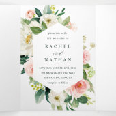 QR Code Blush Wit Bloom Bloemen Bruiloft Drieluik Uitnodiging (Binnenkant midden)