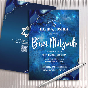 QR-code B'nei Mitzvah Blauwe Agate Galaxy Schrift Kaart