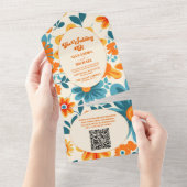 QR Code Boheem Retro Casual Huwelijk All In One Uitnodiging (Afscheurbaar)