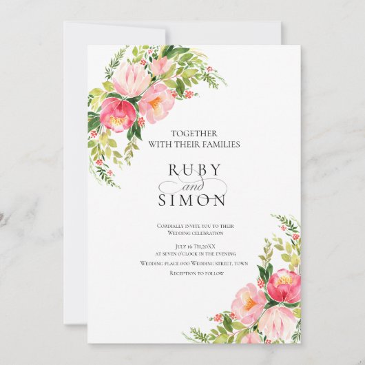 QR Code Bohemian Watercolor Floral Wreath Wedding Kaart (Voorkant)