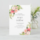 QR Code Bohemian Watercolor Floral Wreath Wedding Kaart (Staand voorkant)