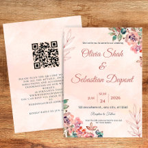 QR Code Boho Bloemen Bruiloft Uitnodiging