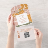 QR Code Boho Chic Retro Bloemige Trouwkaart All In One Uitnodiging (Afscheurbaar)