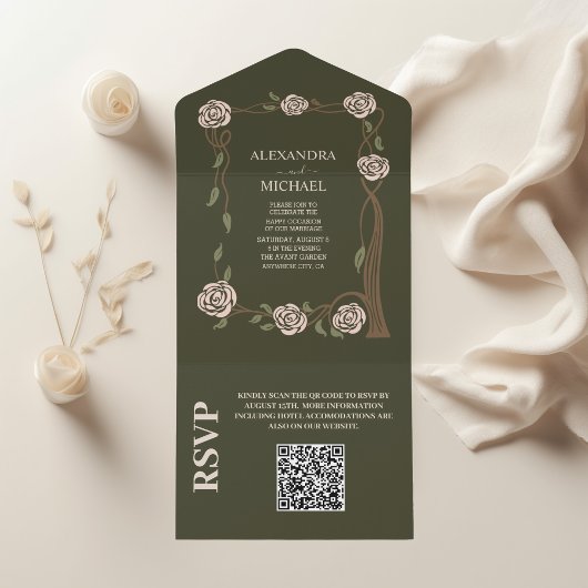 QR Code Boho Chic Retro Bloemmotief Retro All In One Uitnodiging
