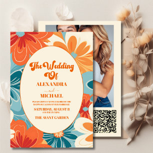 QR Code Boho Chic Retro Kleurrijke Bloemige Bruilo Kaart