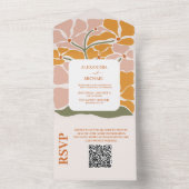 QR-code Boho chique retro bloemenbruiloft All In One Uitnodiging (Binnen)
