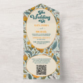QR Code Boho Chique Retro Kleurrijke Bloemen Bruil All In One Uitnodiging (Binnen)