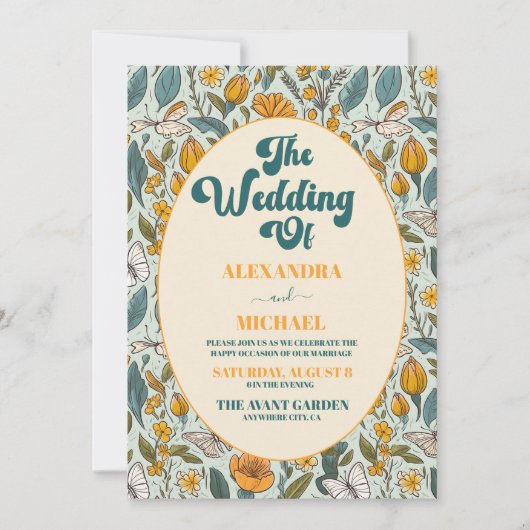 QR Code Boho Chique Retro Kleurrijke Bloemen Bruil Kaart (Voorkant)